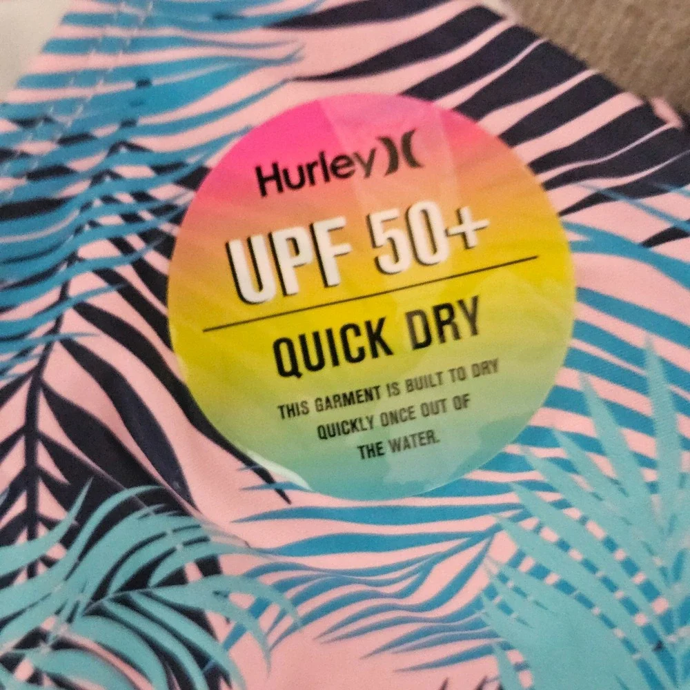 Hurley Girls XL 13-15Y‎ Pink Blue Tropical Palm 2-Piece Bikini Swimsuit NEW